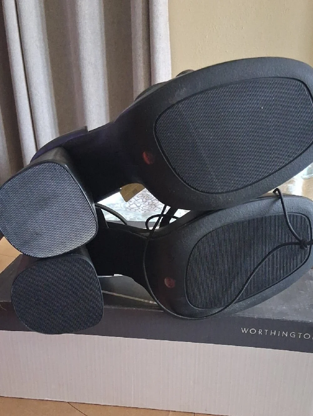 Worthington Black Lace-Up Platform Block Heels